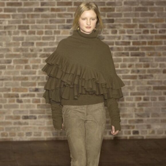 Ralph Lauren Vintage Fall 2003 Collection Loden Green Ruffle Wrap Cashmere Shawl - Picture 3 of 8